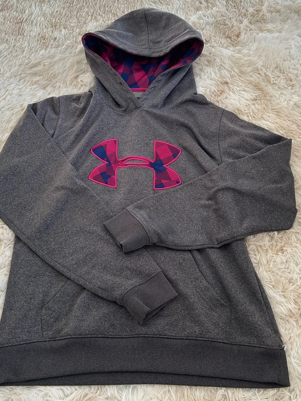 Under Armour Charcoal Gray Hoodie with Pink & Navy Logo